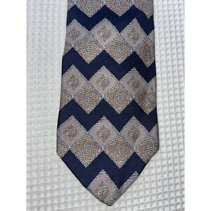 Belle Legacy Silk‎ Neck Tie Men's Blue Navy  Silver Gold Geometric 3D Abstract